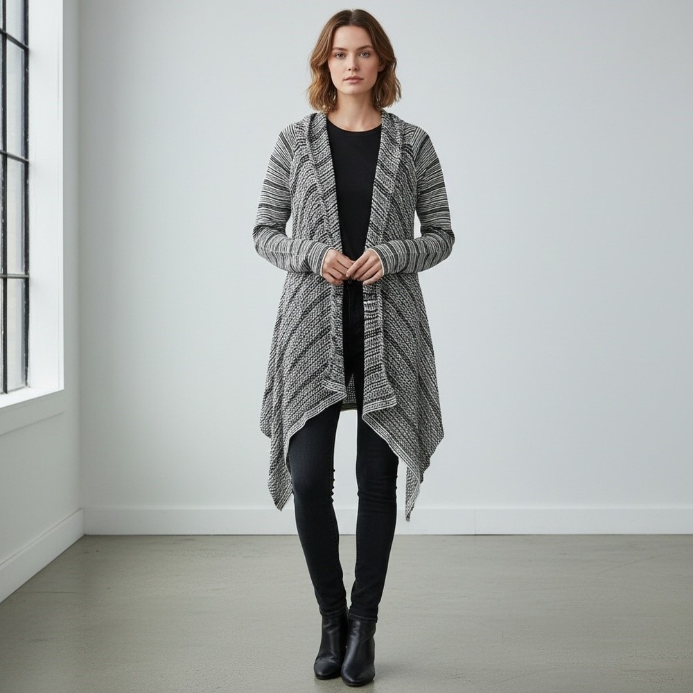 Ioanna Kourbela Handkerchief Hem Cardigan Striped Knit Monochrome Women's M